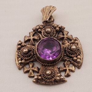 Vtg Sterling Amethyst Cross Pendant